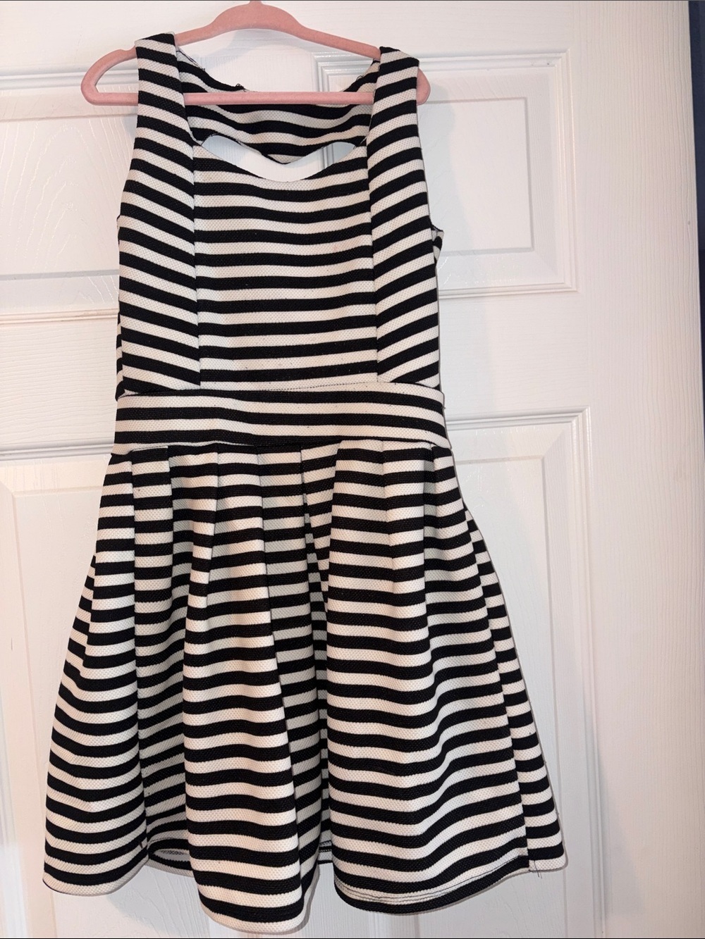 Girls Black and White Striped Skater Skirt Dress